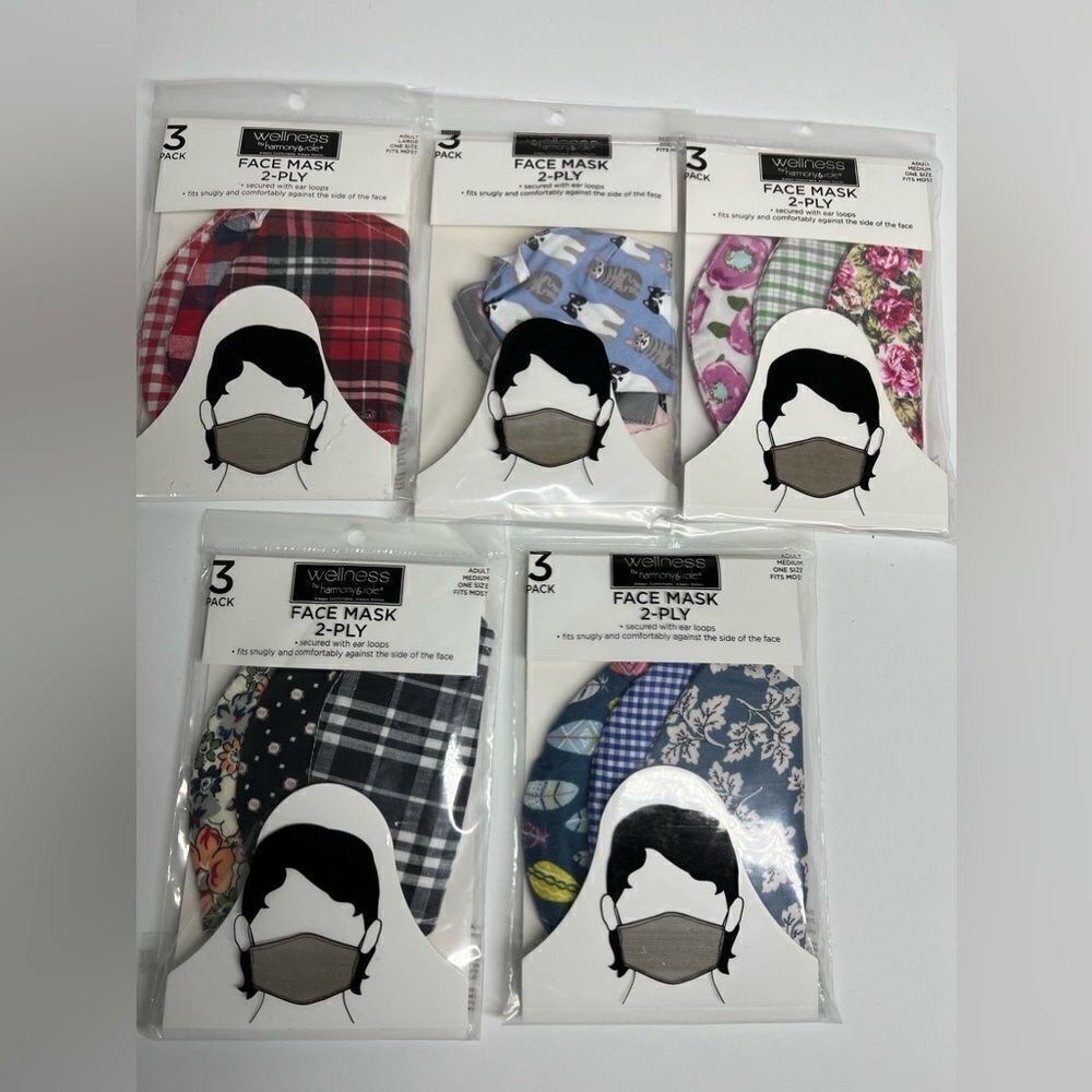 Bundle of 15 masks 2-ply, 1 pack adult size L, 3 - M, 1 kids size NWT